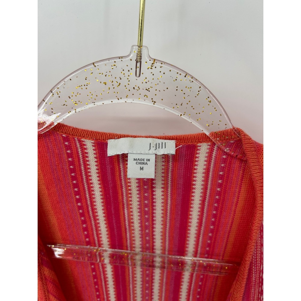 J. Jill Womens Medium Orange Pink Striped Open Front Draped Cardigan Sweater - Picture 7 of 7